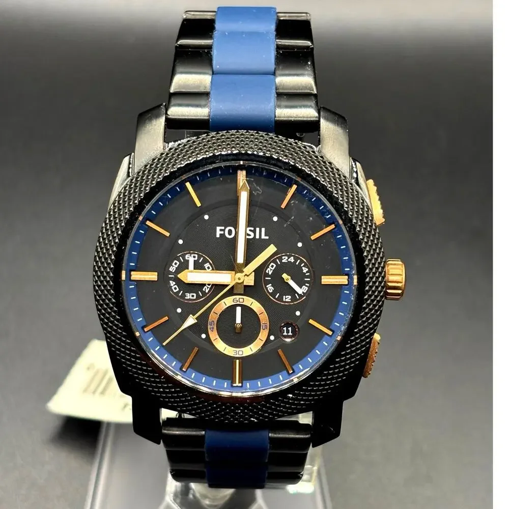 Fossil Machine FS5164 Chronograph Black Blue 45mm Men’s Watch